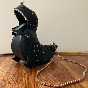 Black Faux Leather Dinosaur Bag